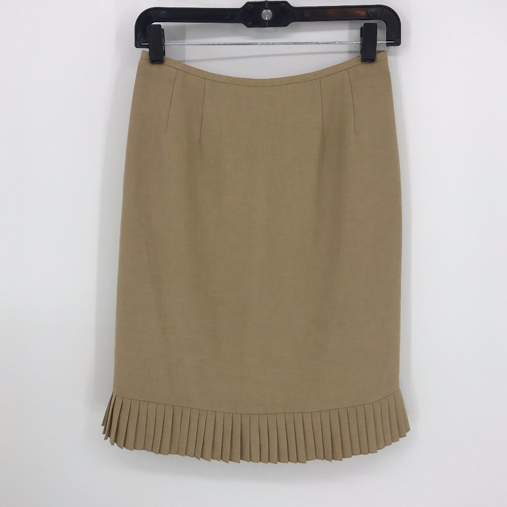 Kasper Tan Pencil Skirt with Pleated Hem